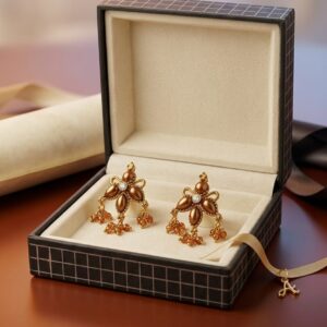 Aura Gems luxurious bronze‑gold floral earrings